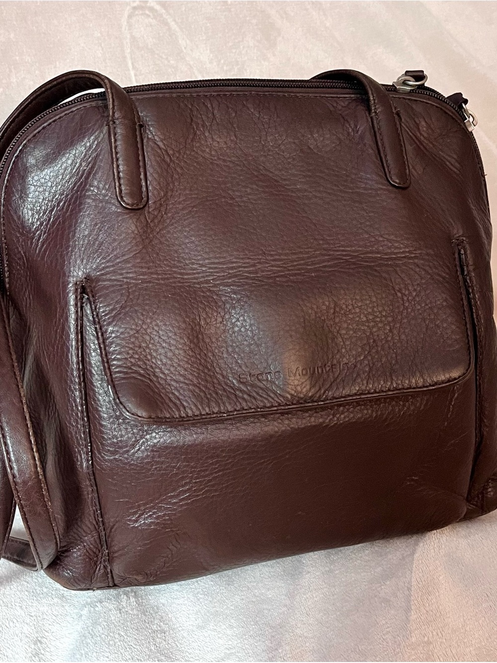 Stone Mountain Dark Brown Pebbled Leather Triple Compartment Satchel Bag